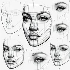 an image of various facial shapes and lines on a white background with the words, how to draw faces