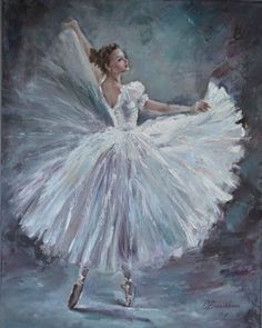 a painting of a ballerina in white dress