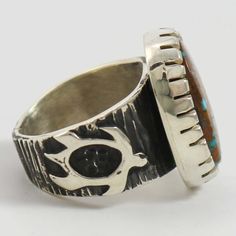 Artisan Rings With Inlay For Anniversary, Sterling Silver Round Turquoise Multi-stone Ring, Sterling Silver Multi-stone Turquoise Ring, Southwestern Style Rings With Polished Finish, Southwestern Style Rings With Inlay, Southwestern Round Rings With Inlay, Untreated Round Turquoise Collectible Ring, Unique Oval Rings With Inlay, Southwestern Style Cabochon Rings, Collectible