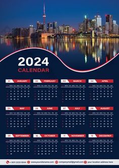 a calendar for the new year with city lights in the background and blue sky above