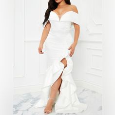 New With Tag | Size Medium White Bachelorette Dress, White Dress Outfits, Fashion Nova White Dress, Flapper Style Dresses, White Ruffle Dress, Maxi Dress Sleeveless, Social Dresses, Dresses Fashion Nova, Long Red Dress