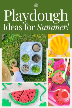 playdough ideas for summer, including watermelon plates and cups with spoons