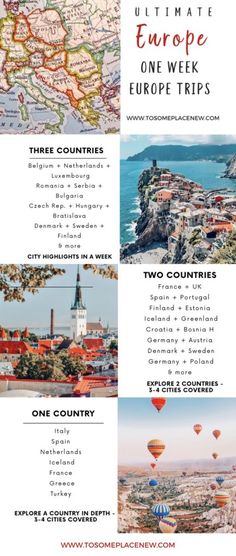 the ultimate travel guide for europe with pictures and information about it, including hot air balloons