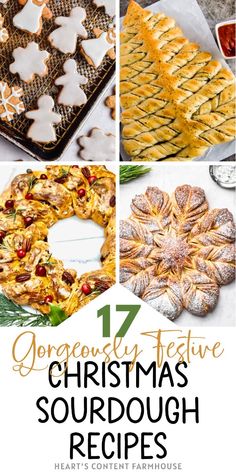 christmas sourdough recipe collage with text overlay that reads 17 gorgeous festive christmas sourdough recipes