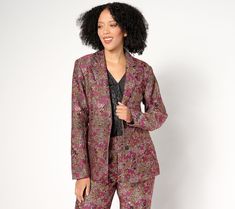 Show them you mean business when you're wearing this floral brocade blazer. The notch collar and shoulder pads ensure a polished look, while the front darts and besom pockets add functional elegance. From by Stacy London. Brocade Blazer, Stacy London, Notch Collar, Blazer Fashion, Notched Collar, Polished Look, Shoulder Pads, Suits For Women, Blazer Jacket