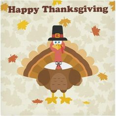 a thanksgiving card with a turkey wearing a pilgrim's hat and holding a turkey