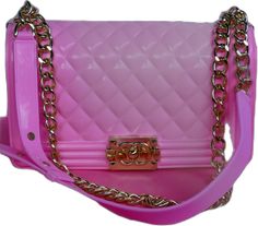 Pink Plastic Shoulder Bag, Pink Bags With Gold-tone Hardware, Pink Shoulder Bag With Gold-tone Hardware For Party, New Bag Design, Pin Bag, Jelly Bag, Women Bags Fashion, High Five, Bag Design