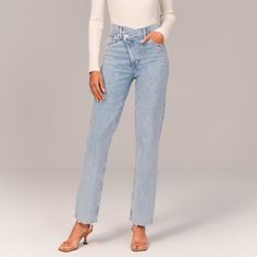 Nwt! Brand New Jean Beautiful Jean Soft And Stretchy! Size 32/14long Wash: Light With Criss-Cross Waistband 90s Straight Jeans, Abercrombie Jeans, High Rise Denim Jeans, Shirt Tucked In, Ankle Length Jeans, Love Jeans, Abercrombie And Fitch Jeans, Relaxed Jeans, High Rise Mom Jeans