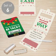 three christmas gift tags, one for ugly and the other for ugly