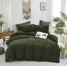 PRICES MAY VARY. HIGH QUALITY MATERIAL: This olive green california king COMFORTER set is covered by top-quality velvet material and filled with 240gsm whole-piece superior microfiber. Very soft, comfortable, breathable and durable, provides exceptional warmth and comfort you've been looking for. A BAG CONTAINS: 3 pcs COMFORTER SET--1 comforter 96x104 inches (california king size), 2 pillowcases 20x36 inches.(Not include sheet and pillows). USAGE SCENARIOS: This army green velvet comforter cal k Dark Green Bedding, Green Comforter Sets, Full Size Comforter Sets, Green Bedding Set, Full Size Comforter, Queen Size Comforter Sets, Black Comforter, Green Comforter, Velvet Comforter