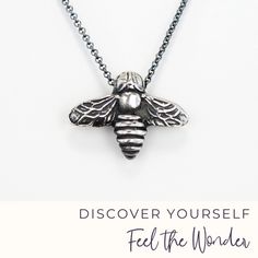 Discover yourself with the help of Bee. When we follow Bees' wisdom, we may discover a more fruitful path that may not have been uncovered otherwise 🐝 🍃 Feel the Wonder 🌳 We plant a tree for every piece sold #naturejewelry #inspiredbynature #feelthewonder #followyourheartfindyourtreasure #bees #beewisdom Popular Necklaces, Necklaces Handmade, Bee Jewelry, Bee Pendant, Everyday Necklace