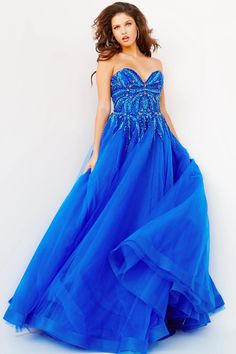 Jovani 07946 Fuchsia 10 Spring 2023 Blue Prom Dress With Feathers, Prom Dress With Feathers, Aline Prom Dress, Prom Dresses Royal Blue, Jovani Prom Dresses, Royal Blue Prom, Dresses Royal Blue, Long A Line Skirt, Jovani Prom