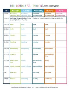 the daily schedule is shown in this printable calendar for students to use on their school days