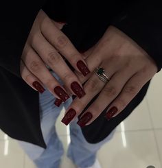 Very Square Nails, Red Fall Nails Square, Deep Red Square Nails, Winter Nails Dark Red, Dark Red Nails Medium Length, Wine Red French Tip Nails Square, Darker Nails, Nails Design Autumn, Red Shirt Nails