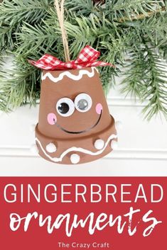 Simple mini clay pots from the Dollar Store into a Clay Pot Gingerbread ornament craft - just in time for the holidays. Diy Gingerbread Ornaments, Mini Clay Pots, Gingerbread Tree, Sophia Grace, Gingerbread Theme, Handprint Ornaments, Gingerbread Party, Mini Clay, Gingerbread Diy