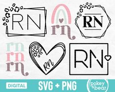 svg and png designs for valentine's day with the word rnn on it