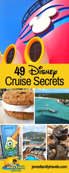 the front cover of disney cruise secrets, with pictures of characters and their name on it