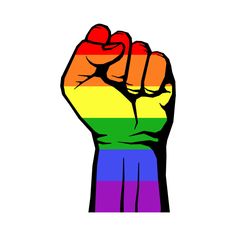 a rainbow colored fist raised up in the air