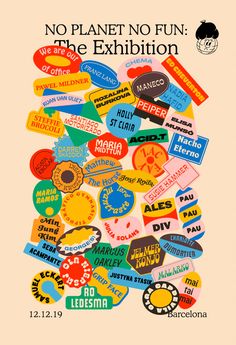 a poster with many different types of stickers on the front and back of it