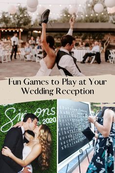 a collage of photos with the words fun games to play at your wedding reception