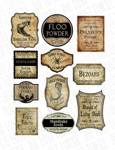 various labels and stickers for different types of items