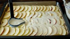 an apple pie is being prepared in the oven