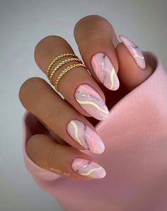 Astrological Nail Designs, Almond Shaped Nails Designs, Cute Almond Nails, Colorful Nails, Almond Shape Nails, Her Nails, Almond Nails Designs, Almond Acrylic Nails, Almond Shape