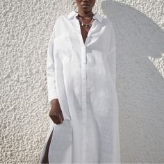 Nwt Zara 100% Linen White Button Down Oversized Maxi Shirt Dress. Lapel Collar And Long Cuffed Sleeves. Front Patch Pocket. Back Pleat Detail. Asymmetric Hem With Side Vents. Front Button Closure. Can Be Used As A Dress Or As A Bathing Suit Cover-Up. Size Xl (Oversized) Oversized White Shirt Dress, Linen Oversized Shirt, Cuffed Sleeve Dress, Long Linen Shirt, Rustic Dresses, Oversized White Shirt, Linen Tunic Dress, Oversized Shirt Dress, Knit Tank Dress