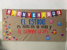 a bulletin board with spanish words on it