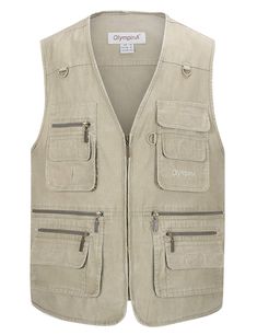 PRICES MAY VARY. 80% Polyester, 20% Cotton Imported Zipper closure Material: Men's utility fishing vest is made of lightweight and breathable fabric, anti-pilling and not easy to shrink. This jean vest men with consistent and neat stitching, can keep flat even without ironing. Features: Mens casual active cargo camping sleeveless jacket featuring front zipper and v-neck, 16 different size functional pockets and 3 d-rings for easy hanging of glasses and other items. Occasion: This mens vests oute Practical Khaki Outerwear With Pockets, Functional Vest With Pockets For Travel, Functional Travel Vest With Pockets, Practical Outerwear With Pockets For Camping, Practical Camping Outerwear With Pockets, Functional Khaki Vest For Outdoor Work, Utility Vest With Multiple Pockets For Outdoor, Functional Khaki Vest With Side Pockets, Khaki Outdoor Vest