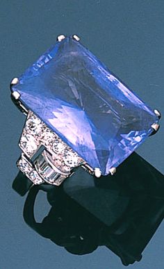 Sapphire And Diamond Ring, Step Cut, Art Nouveau Jewelry, Solitaire Diamond, Deco Jewelry, Bling Rings, Blue Jewelry, I Love Jewelry, Baguette Cut