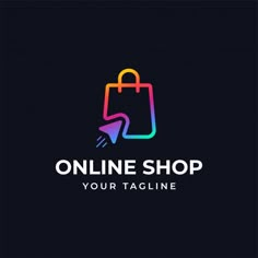 the online shop logo is colorful and has a shopping bag on it's side