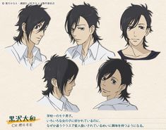 an anime character's hair is shown in several different poses, including the head and shoulders