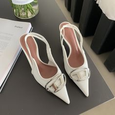 Color: White, Size: 38 Elegant Pumps, Purple Shoes, Point Shoes, Pointed Heels, Slingback Shoes, White Pumps, Slingback Sandals, Beige Shoes, Pointed Toe Shoes