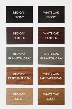 the different colors of wood are shown in this image, including white oak, red oak, and ebony