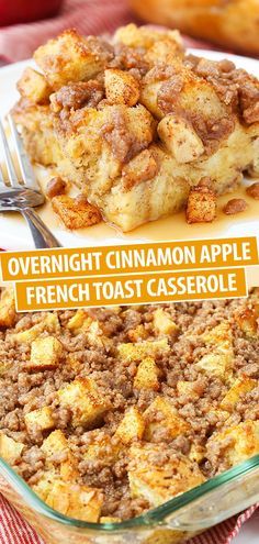 an overnight cinnamon apple french toast casserole on a plate