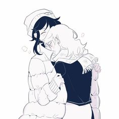 a drawing of two people hugging each other