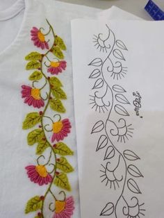 two different types of embroidered designs on paper