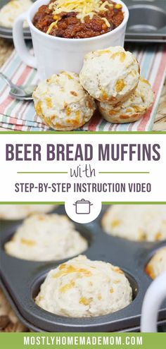 beer bread muffins with step - by - step instruction video on how to make them