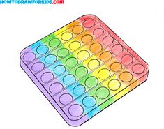 a drawing of a rainbow colored tray with circles on the top and bottom, as well as text that reads how to draw for kids