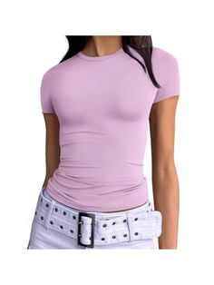 Material: This Y2k tops is made of 88% polyester and 12% nylon.High quality elastic fabric,light weight, super soft and skin-friendly,make you more comfortable to wear.
Design: Cropped and regular style,you can wear it regularly or fold it up like a crop top.cute,slim fitted,casual style,scoop neck,short sleeve.
Occasion: Simple and stylish design,great for going out,wort out,running,gym,yoga,daily wear, streetwear,rave party,club,dating,beach,travel,vacation,shopping,etc. Suitable for all seaso Trendy Stretch T-shirt In Solid Color, Trendy Stretch Solid Color T-shirt, High Stretch Y2k Crew Neck Tops, Y2k Crew Neck Stretch T-shirt, Y2k Style Summer T-shirt, Summer Y2k Style T-shirt, Y2k Solid Color Tops For Spring, Spring Y2k Solid Color Tops, Spring Solid Color Y2k Tops