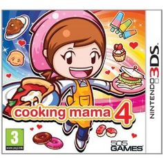 the game cover for cooking mama 4, with an image of a woman holding a plate of food