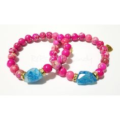 "Blue Apatite/Pink Imperial Jasper Beaded Bracelet/Gemstone Bracelet One beautifully handcrafted beaded bracelet. Great for casual wear or dressing up with. Also great gift idea for the holidays. Made with 8mm glass natural jasper gemstone beads and 12mm blue apatite gemstone. ♥ Pink Imperial Jasper Gemstones \"Aligns the Chakra. It also supports the soul at the time of stress and brings tranquility. Imperial Jasper aids in quick thinking and is a healing bead for the heart.\" ♥ Blue Apatite \"s Pink Agate Jewelry With 8mm Beads, Adjustable Pink Crystal Bracelet With Natural Stones, Bohemian Pink Stretch Bracelet With 8mm Beads, Casual Pink Bracelets With Natural Stones, Pink Agate Crystal Bracelet As A Gift, Adjustable Pink Crystal Bracelet With Gemstone Beads, Pink Agate Jewelry With Colorful Beads, Pink Agate Healing Bracelet, Adjustable Pink Gemstone Beaded Bracelets