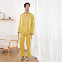 Free Shipping on orders $45+   
  First Order 10 % OFF, CODE: DAISYSILK   
  FREE Scrunchy or Eye Mask Gift on Orders $100+   
  (No Code Needed)    Daisysilk’s pajamas/Loungewear set will make lazy Sunday mornings a little bit more luxurious. Cut from pure mulberry silk, this two-piece has a camp collar and one patch pocket traced with traditional piping, and two side pockets for your essentials. The relaxed fit and elasticated waistband ensure the trousers won't feel restrictive when you're Silk Pajamas Set, Stylish Loungewear, Nightgown Sets, Mulberry Silk Fabric, Silk Sleepwear, Mens Pajamas Set, Silk Pajama Set, Silk Robe, Lazy Sunday