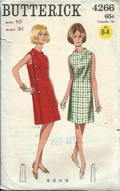 two women's dresses, one in red and the other in green with buttons