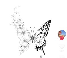 Tattoo Papillon, Violet Flower Tattoos, Butterfly With Flowers, Violet Tattoo, Butterfly Wrist Tattoo, Back Piece Tattoo