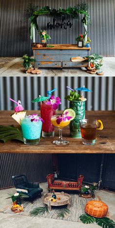 there are many different types of cocktails on the table in front of each other