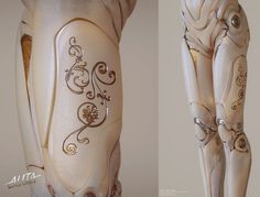 an artistic rendering of a woman's legs and leggings with intricate designs on them