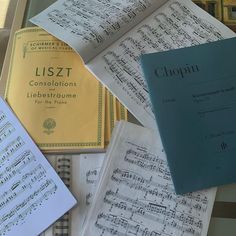 sheet music are laying on top of each other with the words liszt