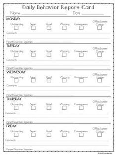 the daily behavior report is shown in this printable form, which includes several important tasks